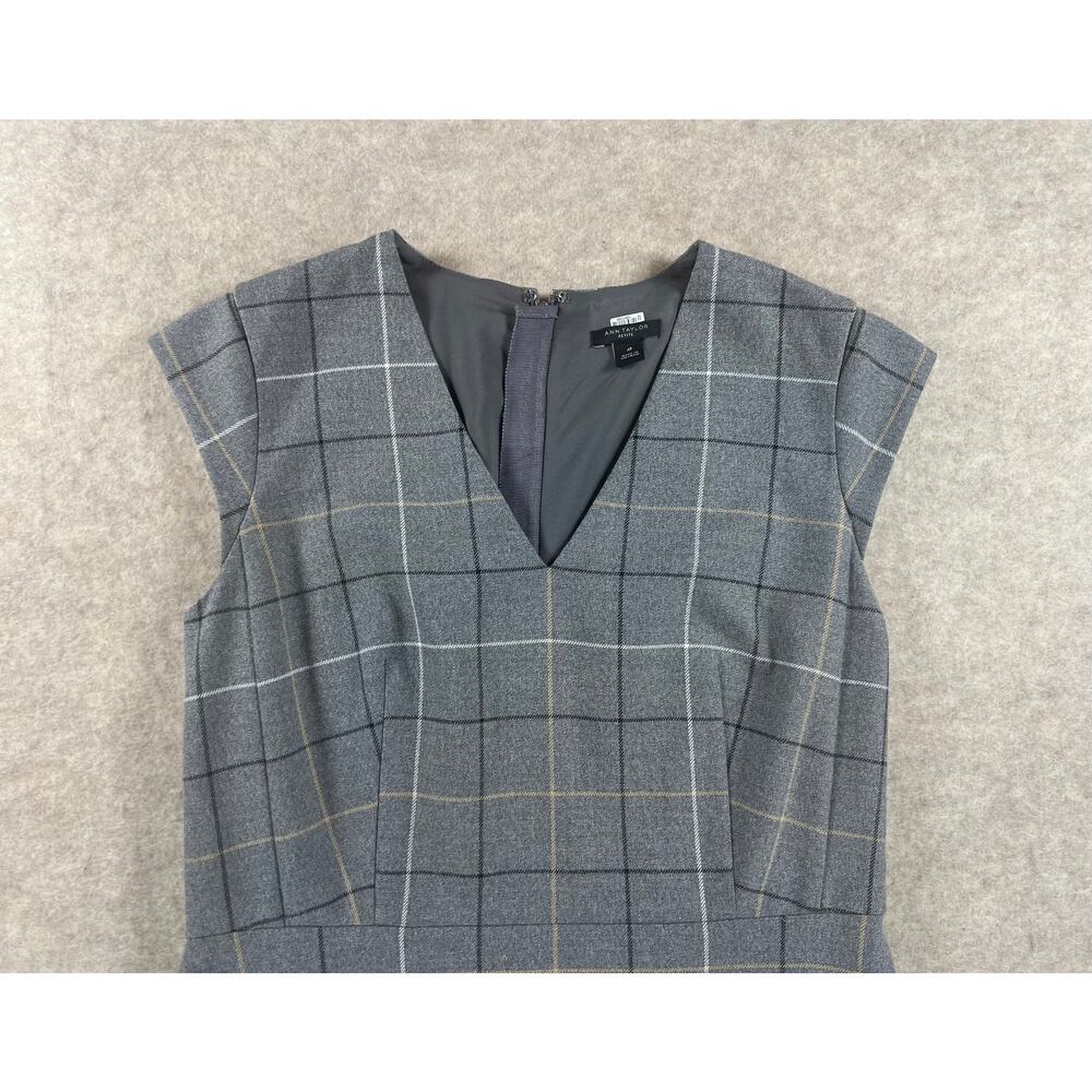 Ann Taylor Windowpane Plaid Sheath Dress Gray Women's Size 4 Petite - Picture 5 of 9